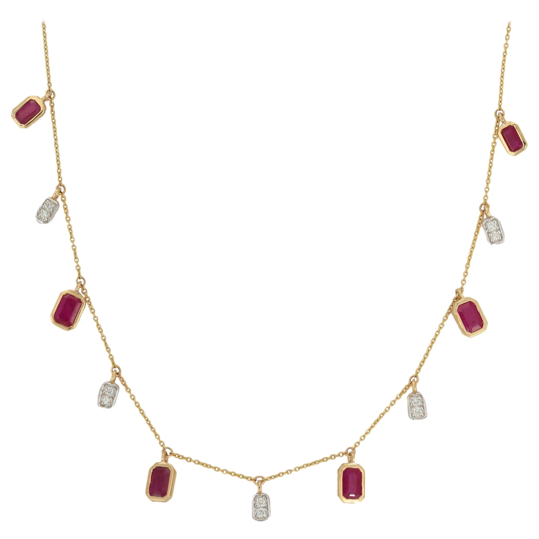 18K Yellow Gold Ruby and Diamond Drop Necklace