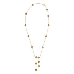 18K Yellow Gold Multi Tourmaline and Diamond Beaded and Drop Necklace