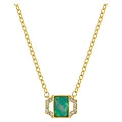 Pendentif de style déco en or 18 carats avec opale et diamants