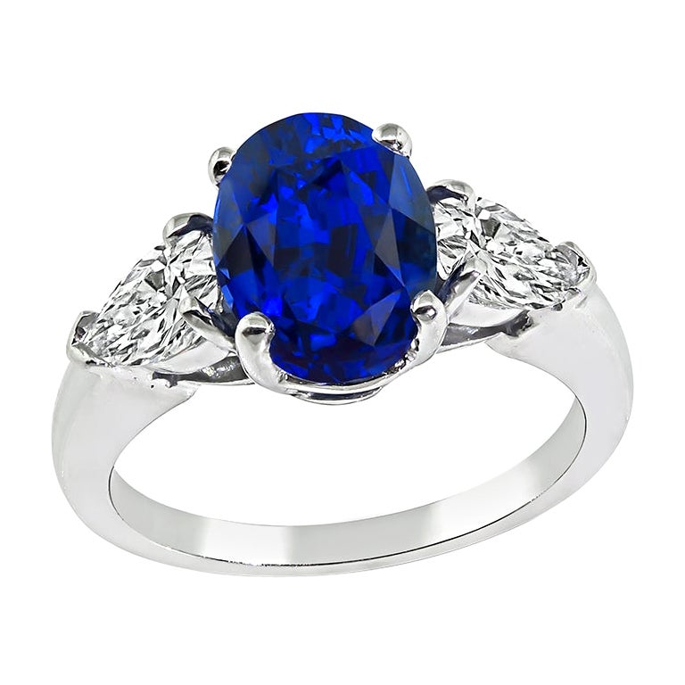 3.02ct Sapphire 0.80ct Diamond Engagement Ring For Sale