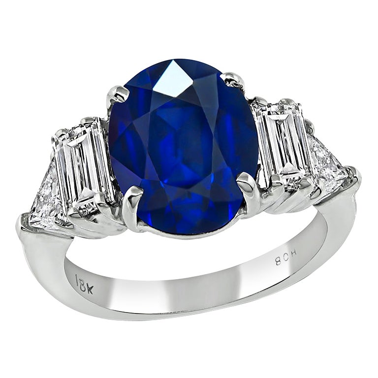 5.75ct Sapphire 1.75ct Diamond Engagement Ring For Sale