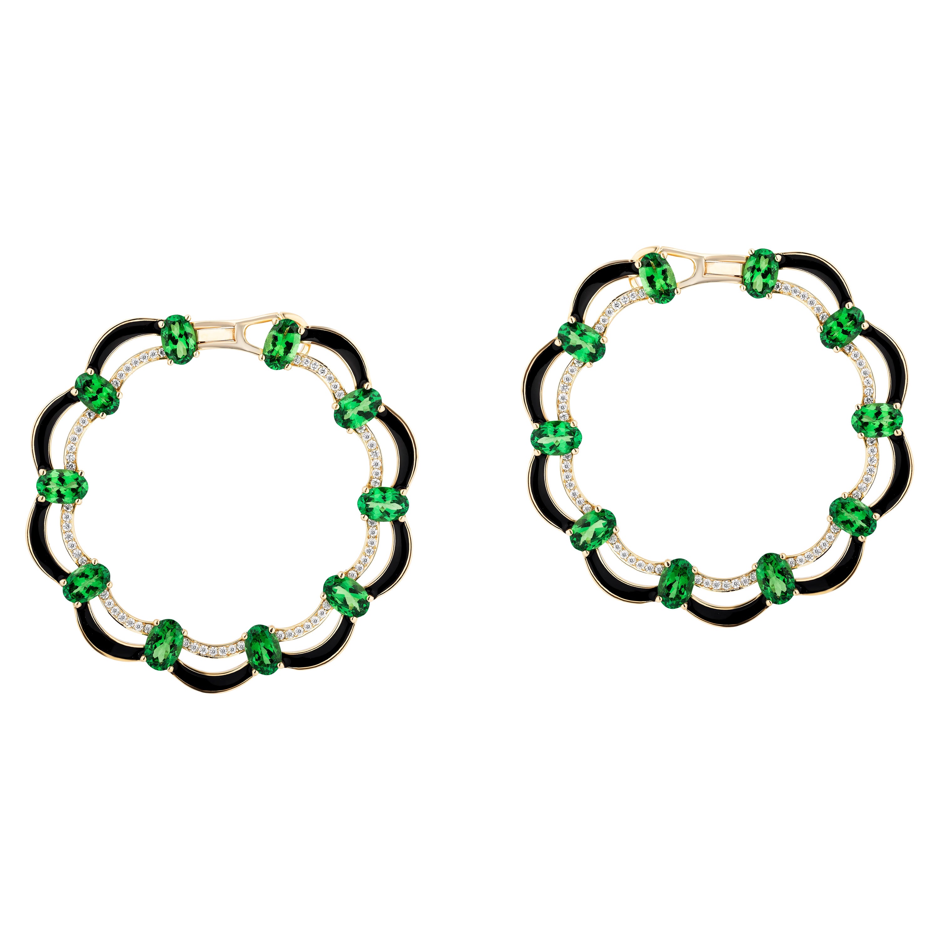 Ohrringe aus grünem Goshwara- Tsavorit mit Diamanten 