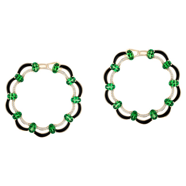 Goshwara Green Tsavorite with Diamonds Earrings For Sale at 1stDibs