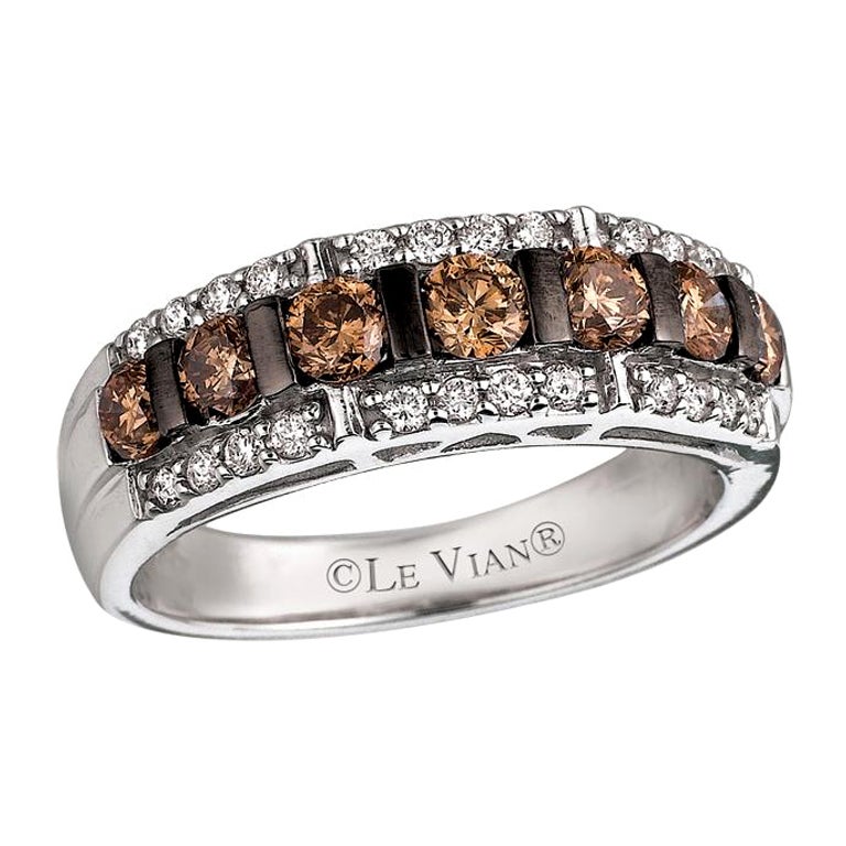 LeVian 14K White Gold Round Chocolate Brown Diamond Classy Fancy Cocktail Ring For Sale