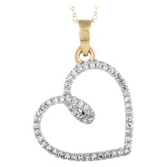 14 Karat Yellow Gold Diamond Heart Pendant Necklace