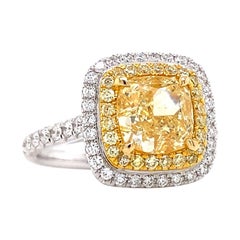 Emilio Jewelry GIA Certified 3.00 Carat Fancy Yellow Diamond Ring 