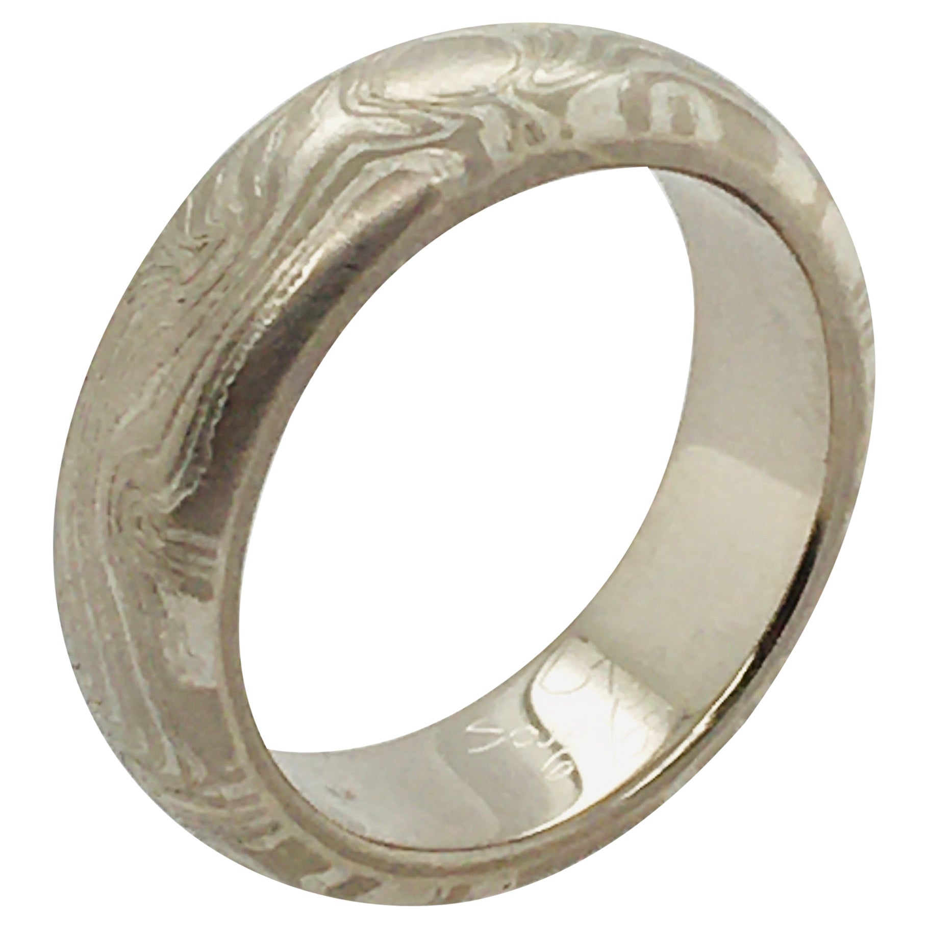 George Sawyer Half Round Mokume Gray Gold and Etched Sterling 6mm Wedding Band For Sale