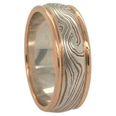 George Sawyer Sterling & Copper Mokume Design with Red Gold Round Edge Ring
