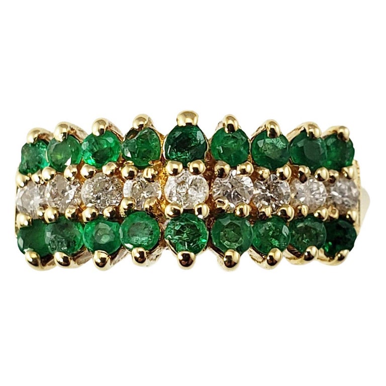 14 Karat Yellow Gold Emerald and Diamond Ring For Sale at 1stDibs