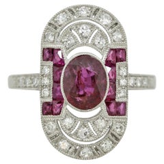 Art Deco Style Ruby Diamond Platinum Ring