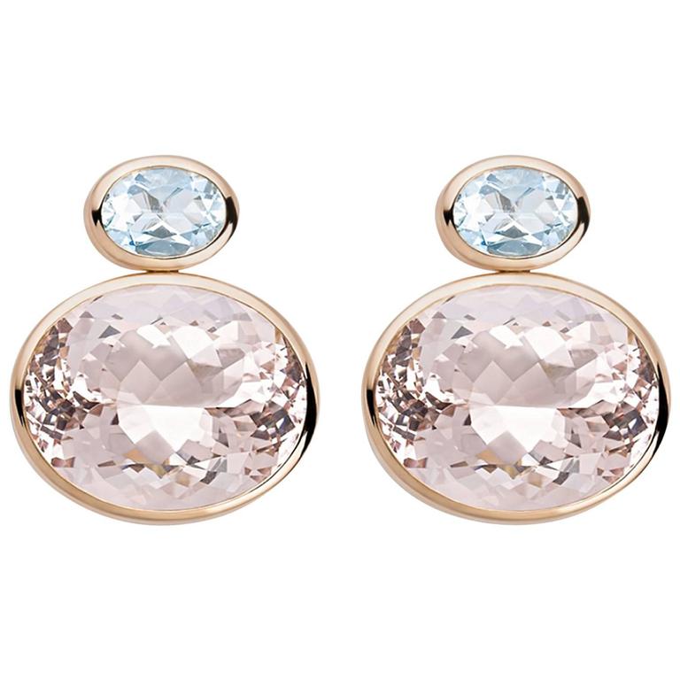 Colleen B Rosenblat Morganite Aquamarine Gold Stud Earrings For Colleen B Rosenblat Morganite Aquamarine Gold Stud Earrings For