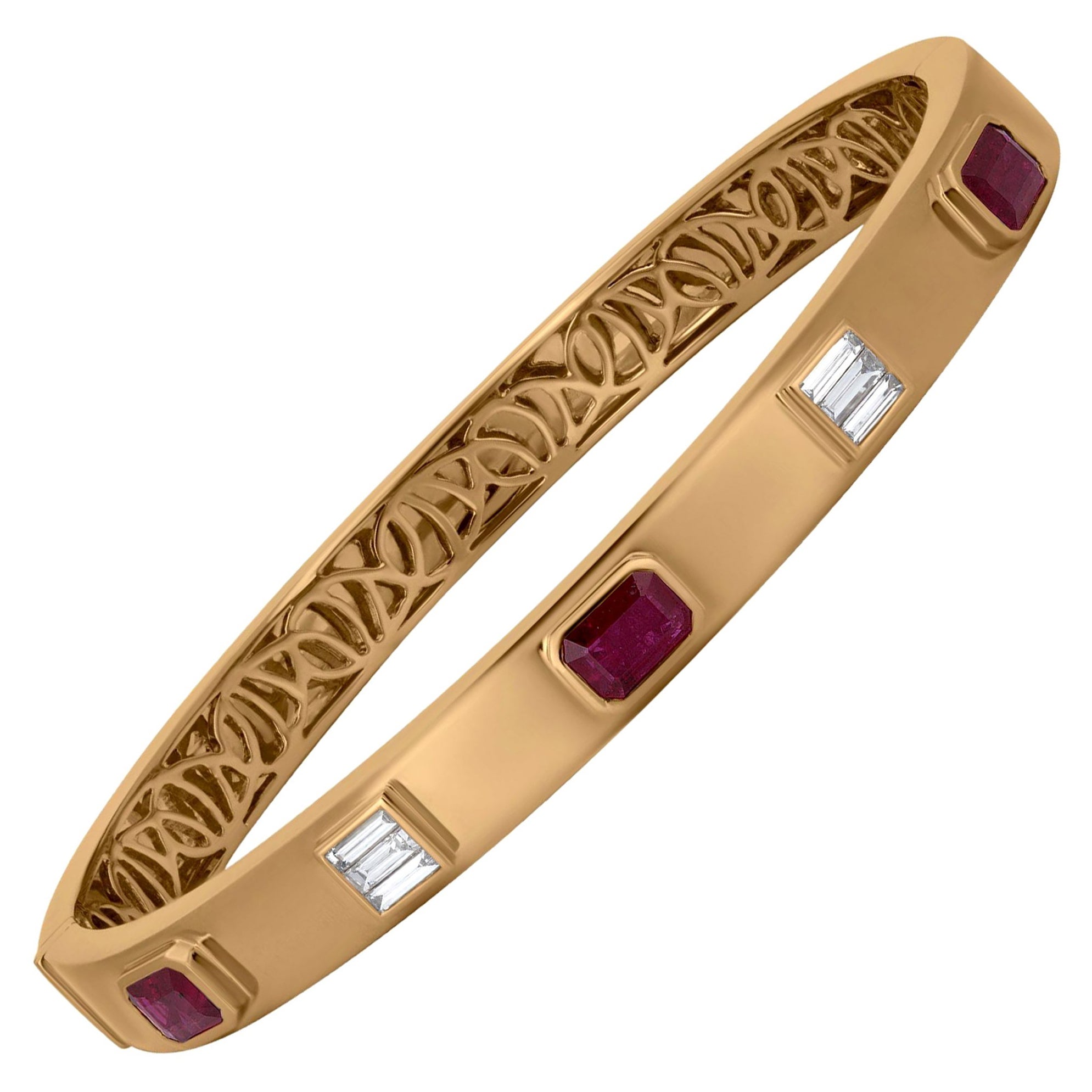 Nigaam 1.83 Cts. Ruby and 0.25 Cts. Diamond Bangle Bracelet in 18k Yellow Gold