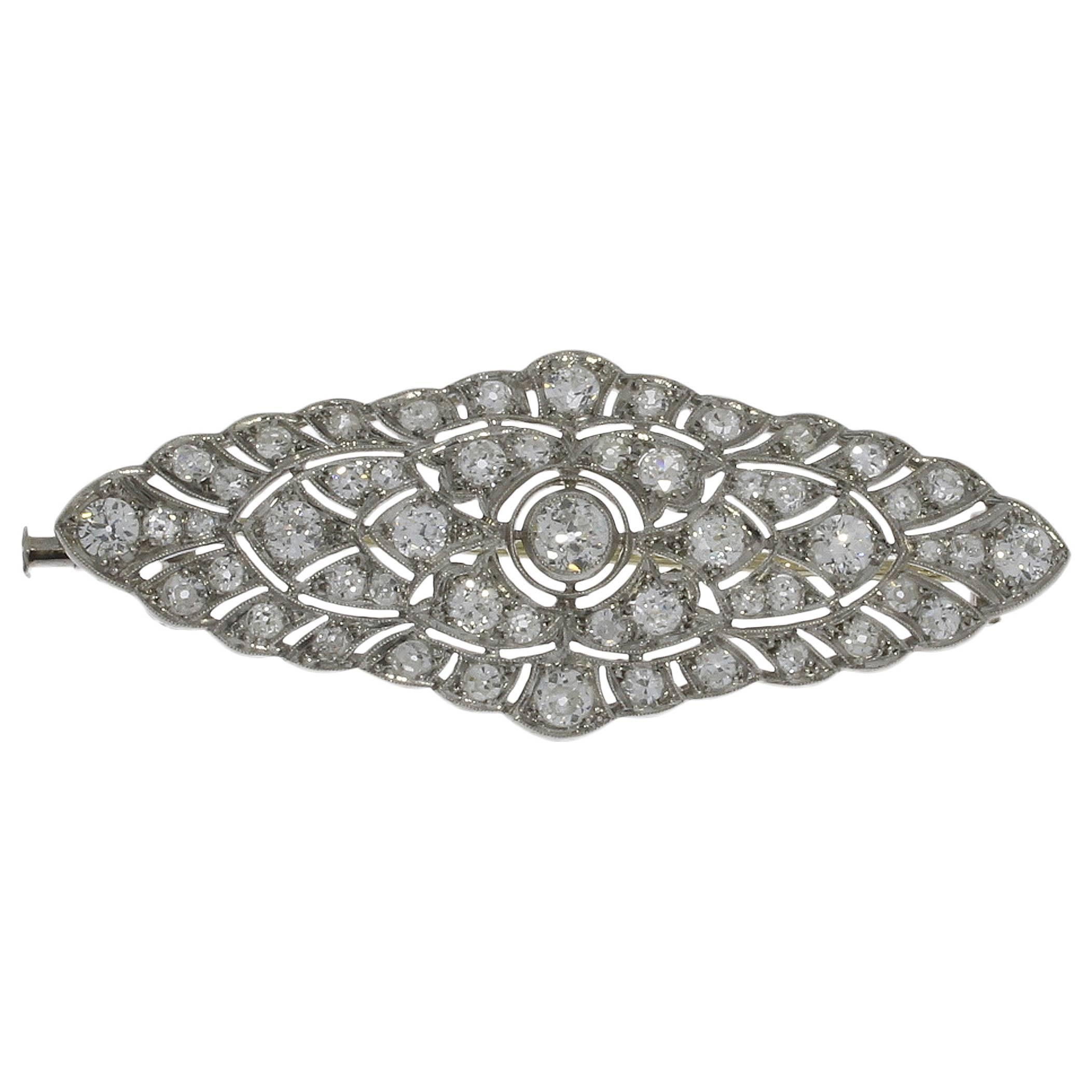 1920s Stunning French Diamond Platinum Brooch For Sale