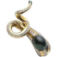 Vintage Tourmaline and Diamond Snake Brooch