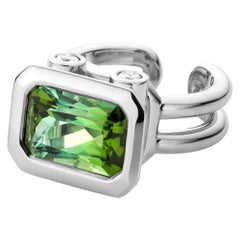 18 Karat White Gold 7, 2 Carat Green Tourmaline Cocktail Ring by Jochen Leën