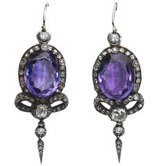 Antique Victorian Amethyst Diamond Silver Gold Earrings