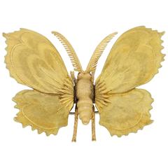 Mario Buccelati 1950s  Beautiful Gold Ruby Eyed Moth Brooch 