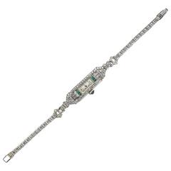 Art Deco Lady's Platinum Diamond Emerald Wristwatch 5