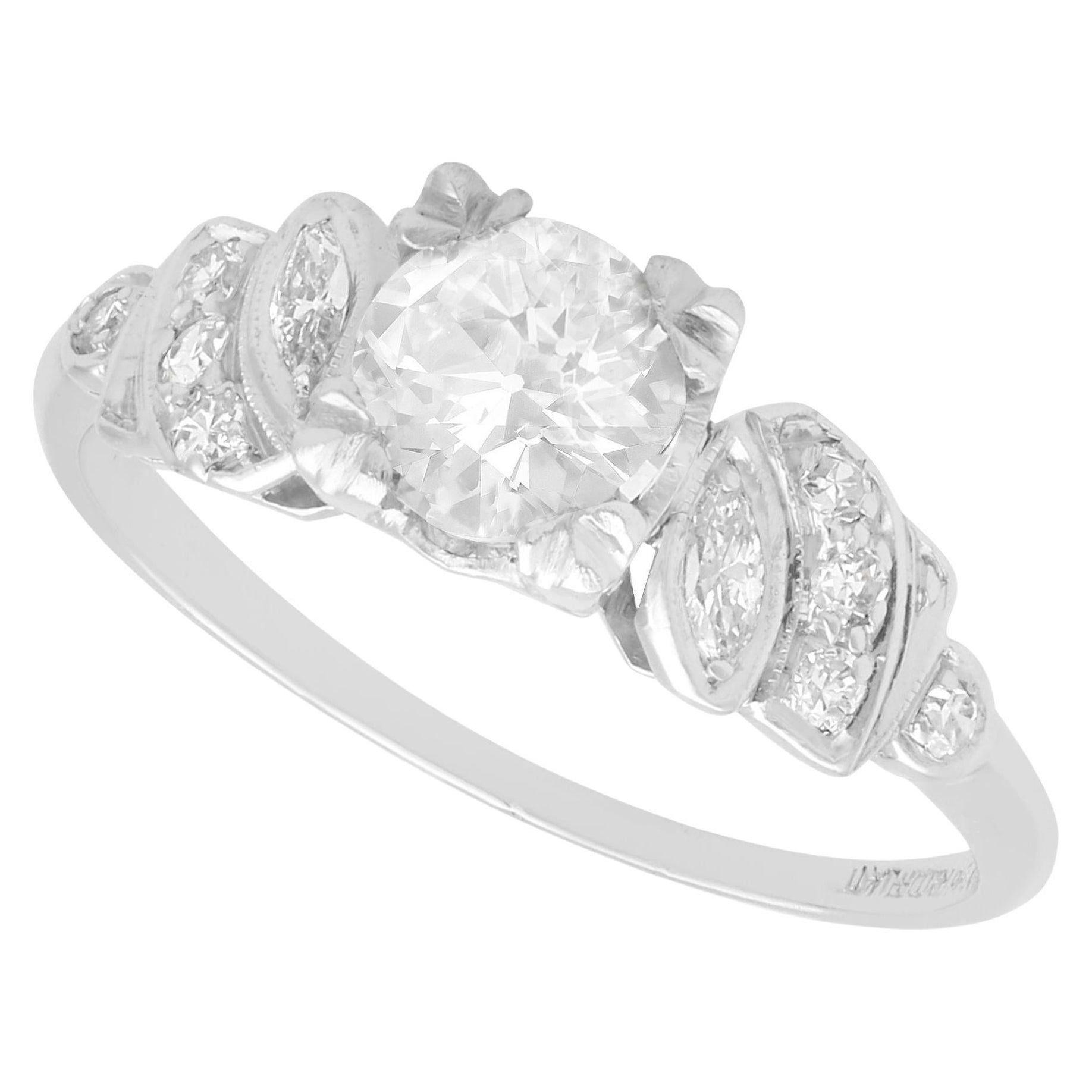 Antique 1.24 Carat Diamond and Platinum Solitaire Engagement Ring For Sale