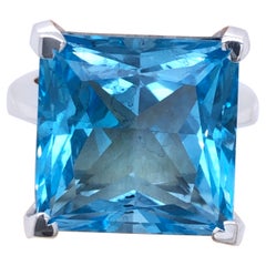 19.47 Karat Princess Cut Natural Light Blue Topaz Cocktail Ring