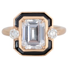 Used Art Deco Style 4.5 Ct. Moissanite and Diamond 14K Gold Cocktail Ring
