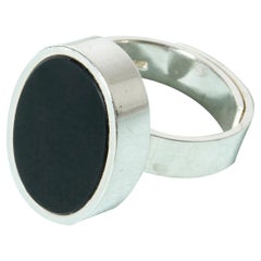 Silver and Onyx Ring by Elis Kauppi, Finland, 1960s