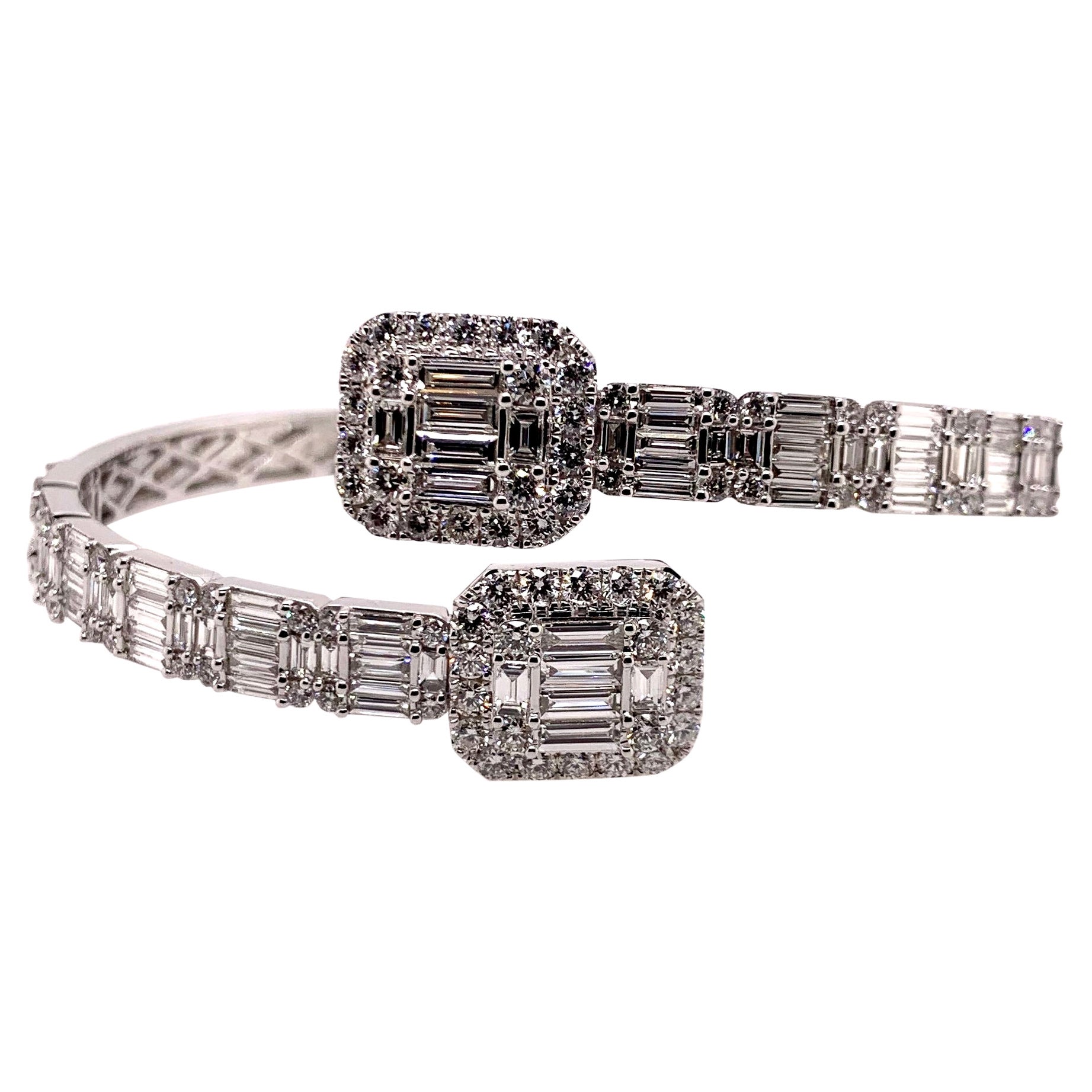 18k White Gold Diamond Bypass Style Bangle For Sale