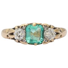 Victorian Emerald Diamond Gold Ring