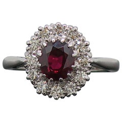 Oval Ruby and Diamond Coronet Cluster Ring 18 Karat White Gold