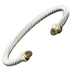 David Yurman Smokey Quartz Diamond Sterling Silver Gold Cable Classics Bracelet