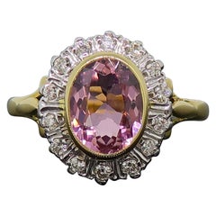 Oval Pink Tourmaline and Diamond Coronet Cluster Ring 18 Karat Gold