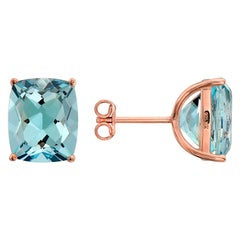 Levian Rose Gold Plated Blue Topaz Gemstone Beautiful Cushion Cut Stud Earrings