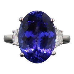 Dyach Oval Tansanit und Diamant Drei-Stein-Ring 18 Karat Weißgold