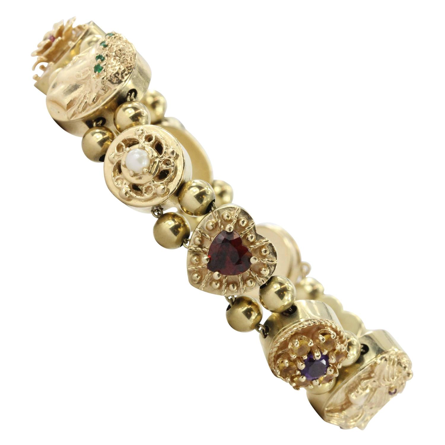 Pearl Gemstone Gold Full Slide Bracelet For Sale at 1stdibs