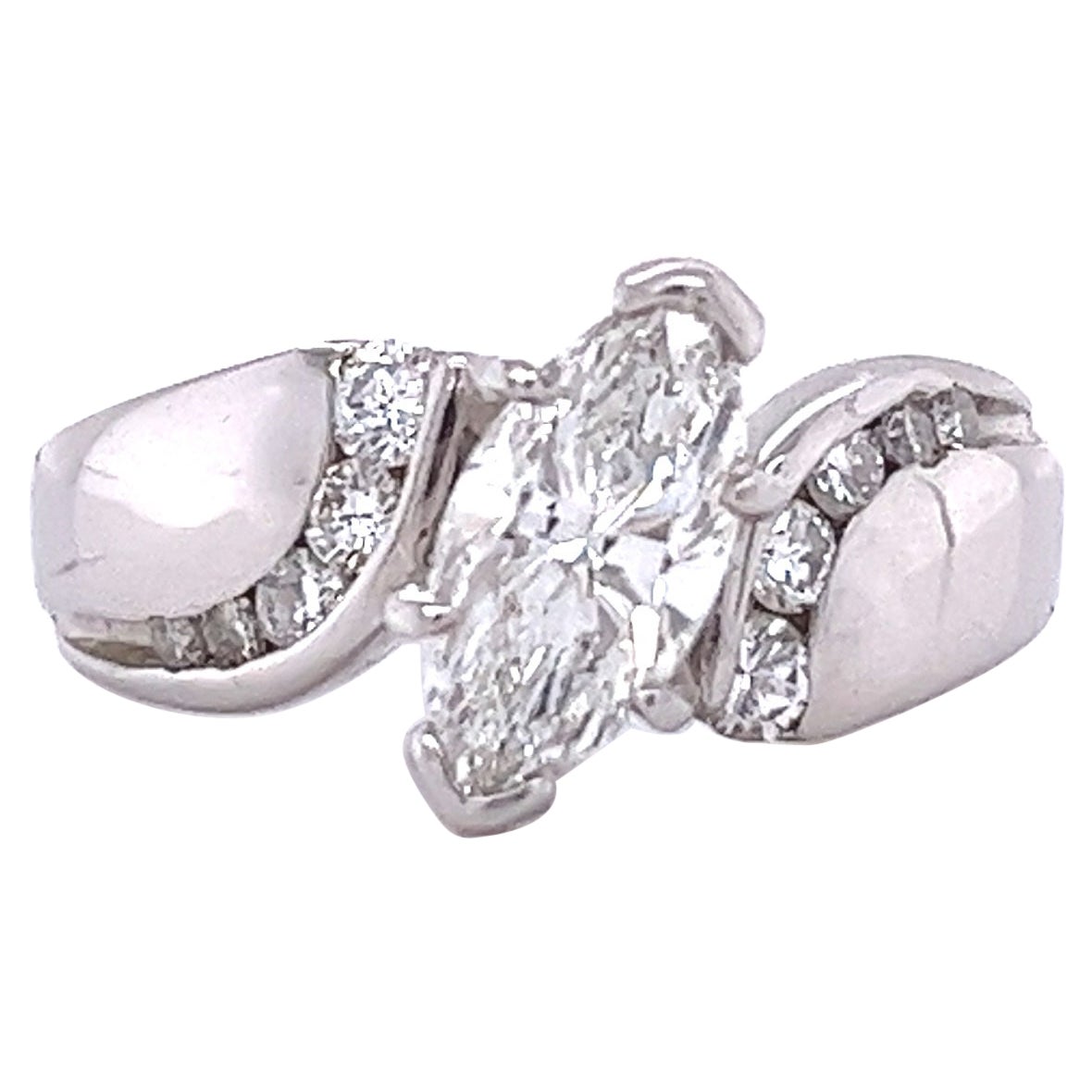 Platinum Set 1.20 Carat, G, VS2, Marquise Diamond Engagement Ring For Sale