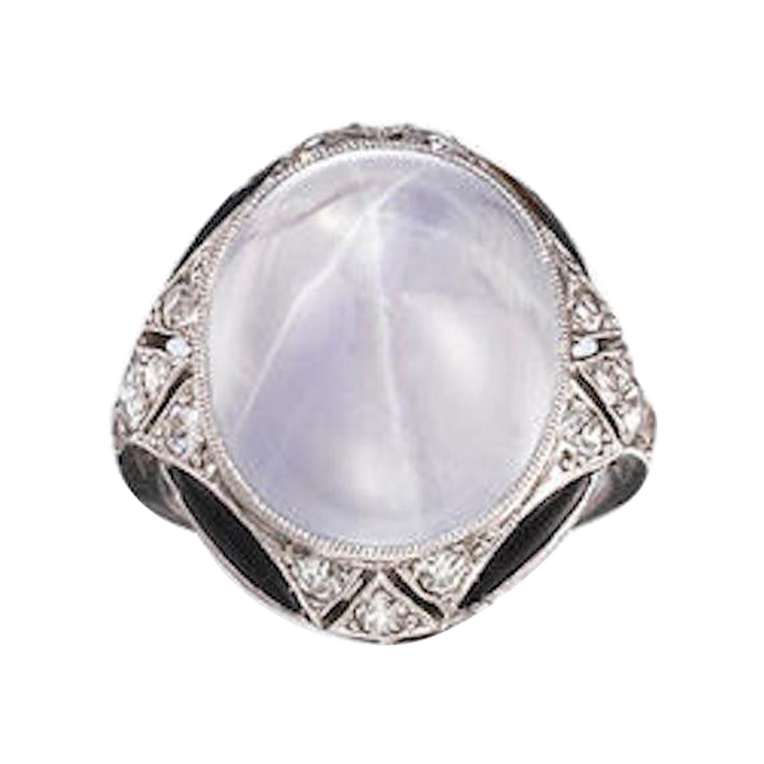 Art Deco Van Cleef & Arpels Star Sapphire Onyx & Diamond Ring 