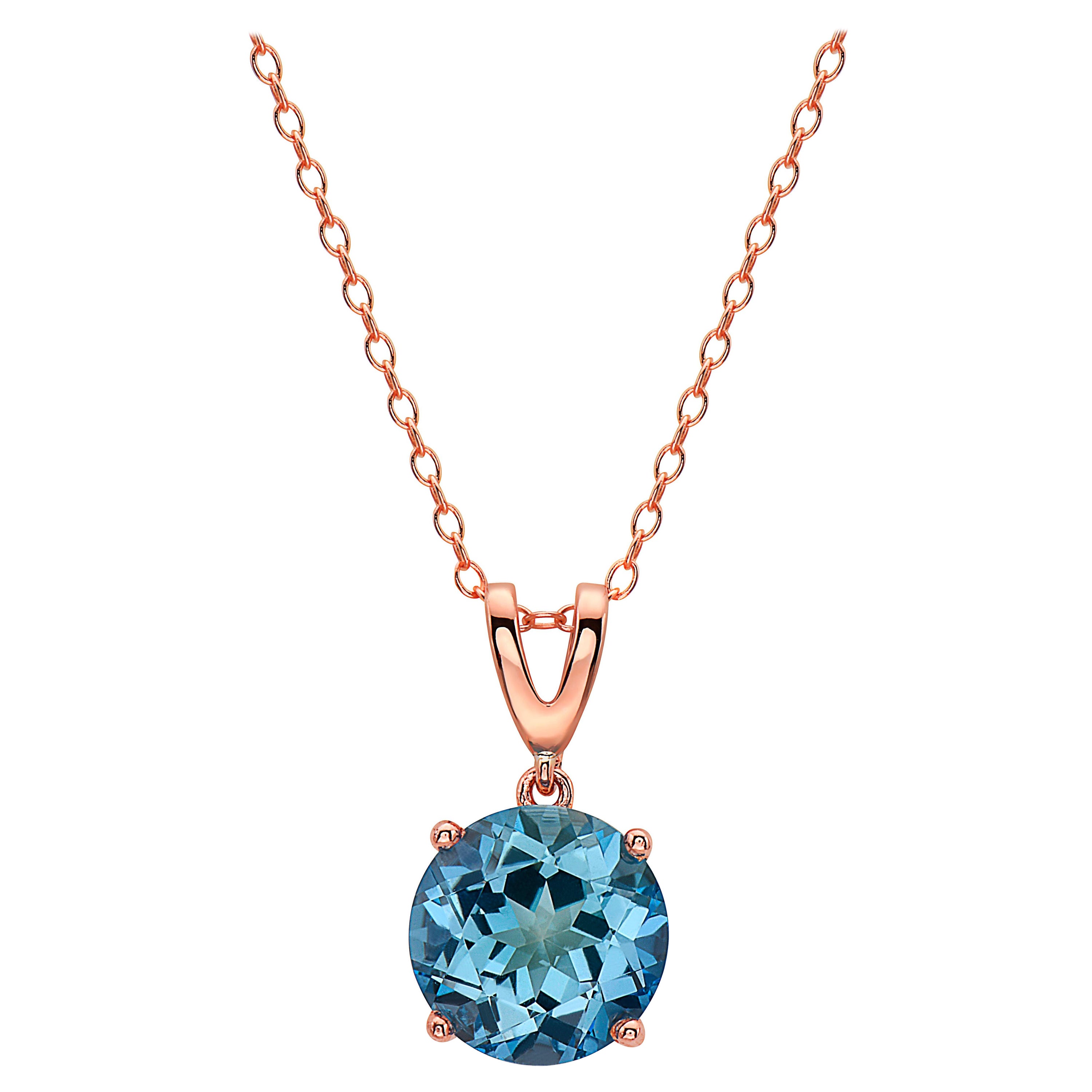 Levian Rose Gold Plated Blue Topaz Gemstone Beautiful Fancy Pendant Necklace For Sale
