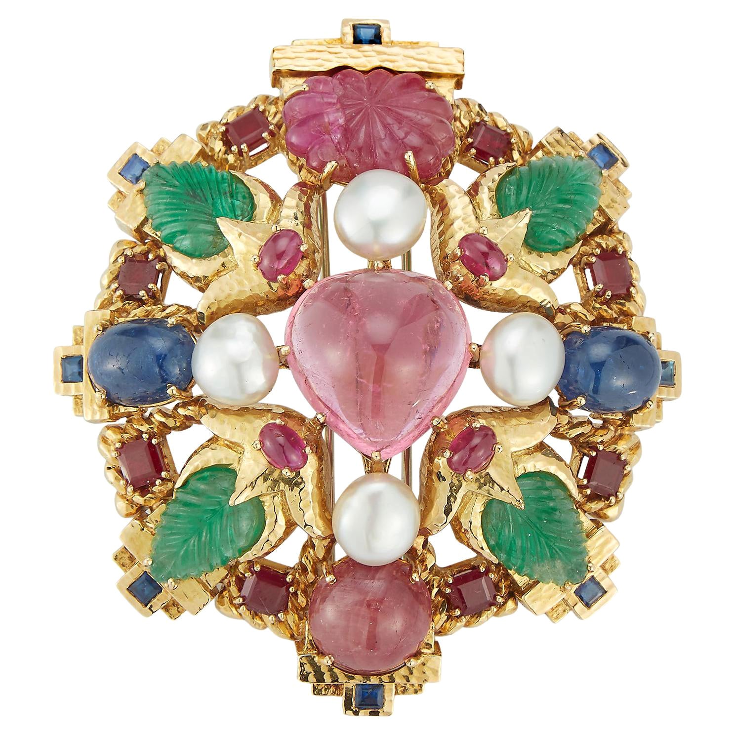 David Webb Multi Gem Pendant Brooch