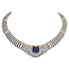 7.50 Ct Blue Cabochon Sapphire and Diamond Estate Necklace