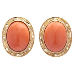 Pair of 14 Karat Gold & Cabochon Coral Earrings
