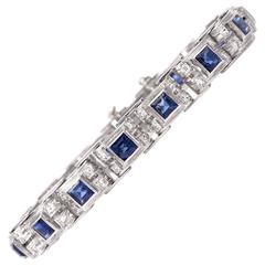 Antique Deco Sapphire Diamond Platinum  Bracelet