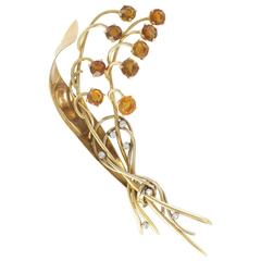 1960s French Vintage Citrine and Diamond Brooch
