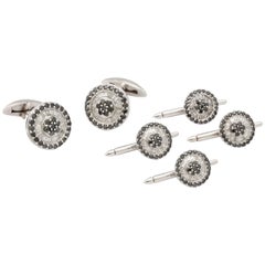 Black and White Diamond Gold Cufflinks and Shirt Studs Dress Set