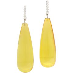Long Yellow Amber Diamond Gold Drop Earrings 8