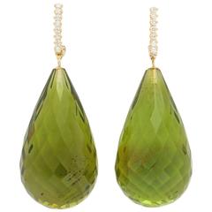 Unique Green Amber Diamond Gold Earrings