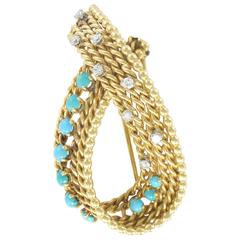 Antique diamond and turquoise brooch 3