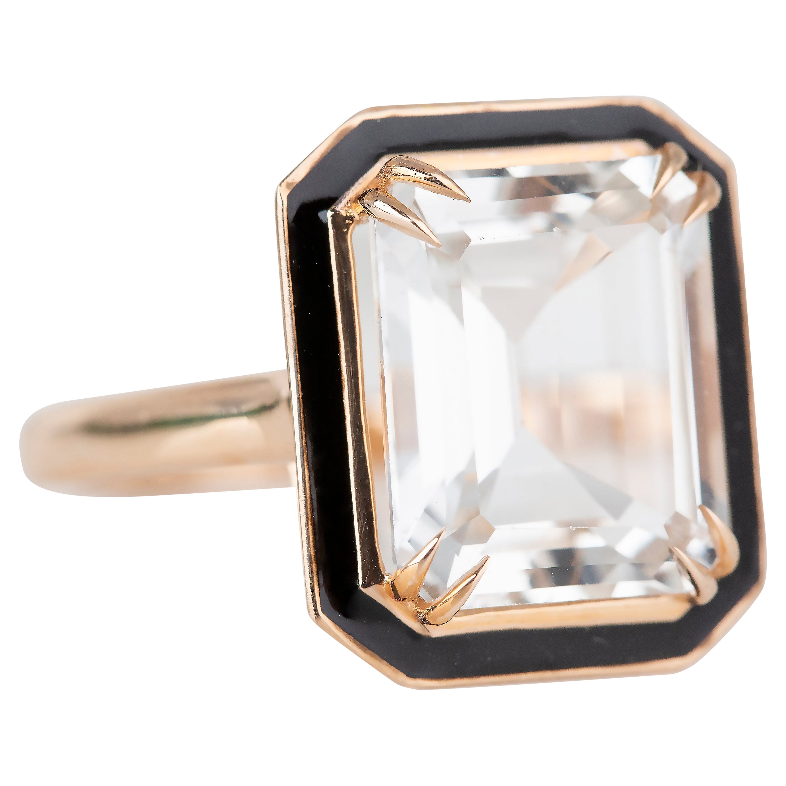 Art Deco Style 6.93 Ct. Topaz 14K Gold Cocktail Ring