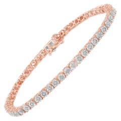 Bracelet tennis en argent sterling plaqué or rose avec diamants de 1,0 carat sertis en cascade