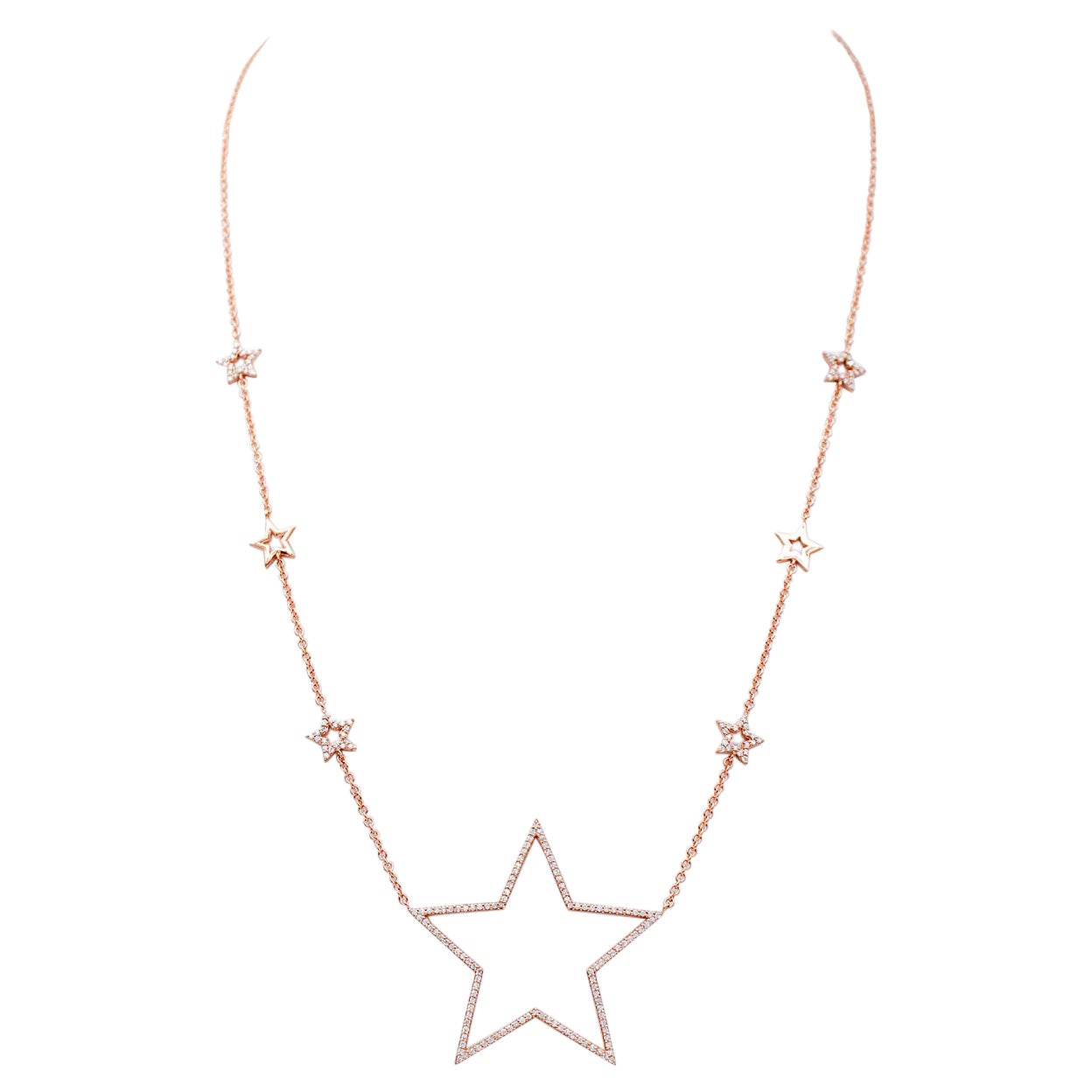 Diamonds, 18 Karat Rose Gold Stars Necklace For Sale