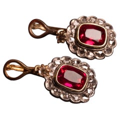 Antique Edwardian Ruby and Diamond Earrings, Antique Diamond Drop Earrings